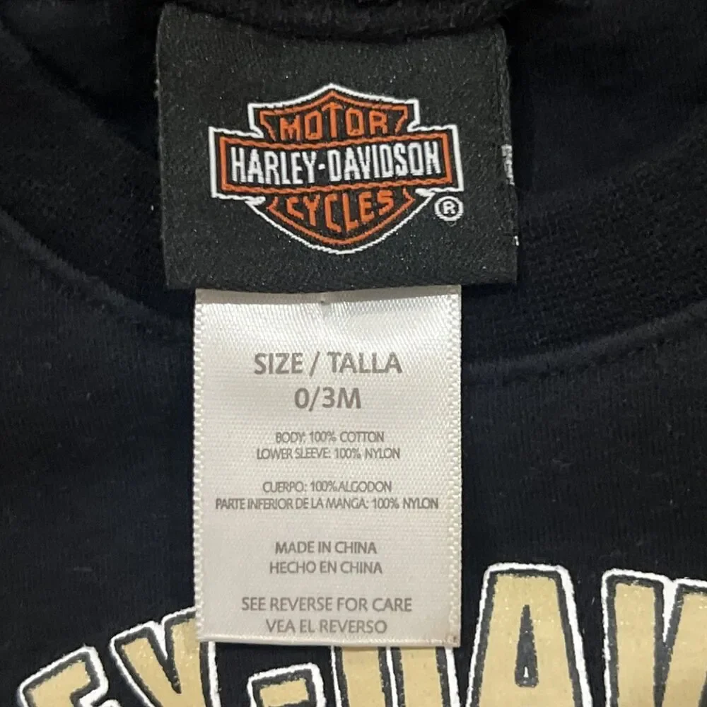 Harley Davidson Baby Romper Bodysuit w /Tattoo Arm Sleeves Size 0-3 Months